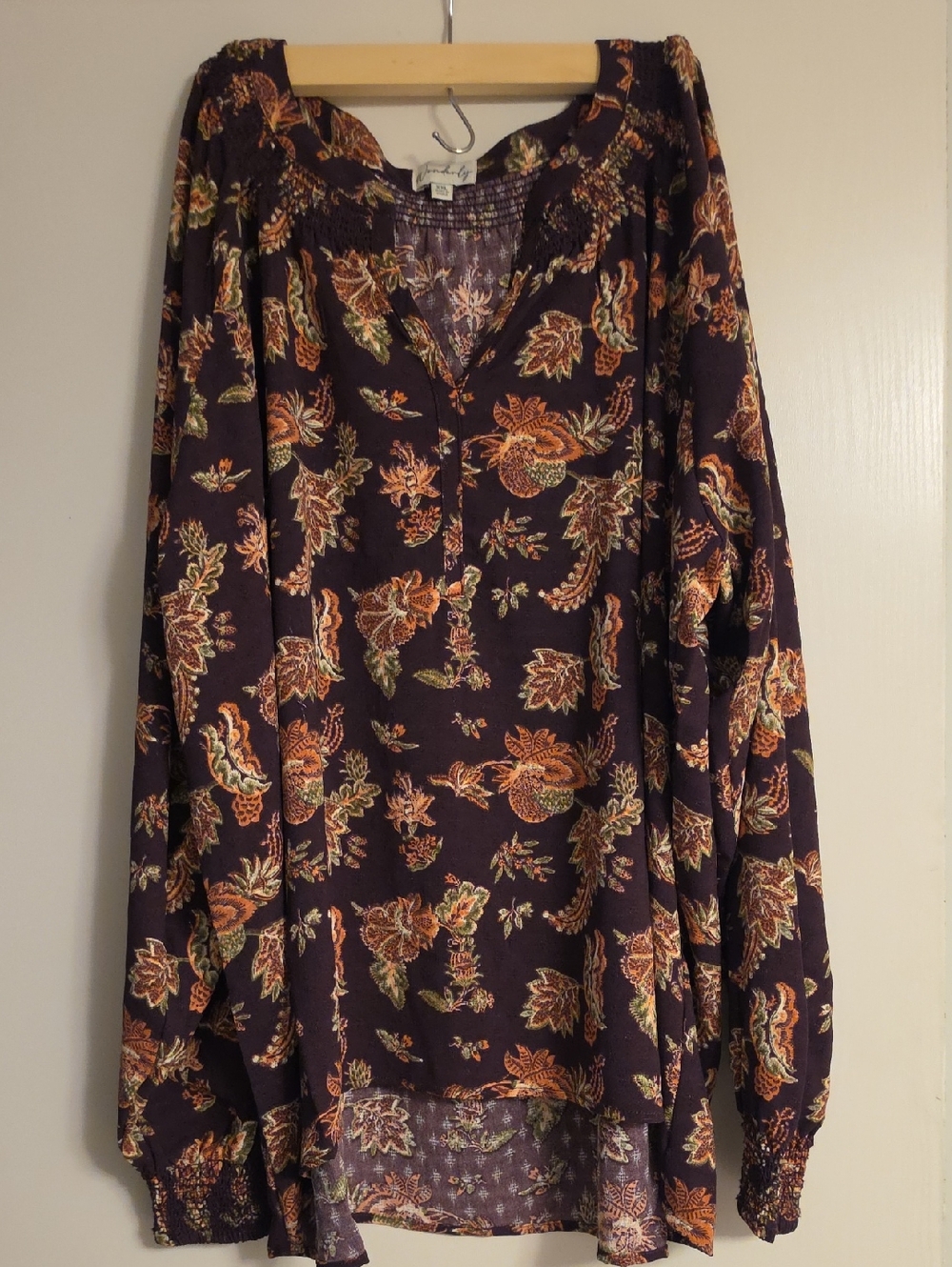 Plum Floral V-Neck Long Sleeve Tunic
